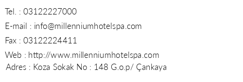Millennium Hotel Spa telefon numaralar, faks, e-mail, posta adresi ve iletiim bilgileri